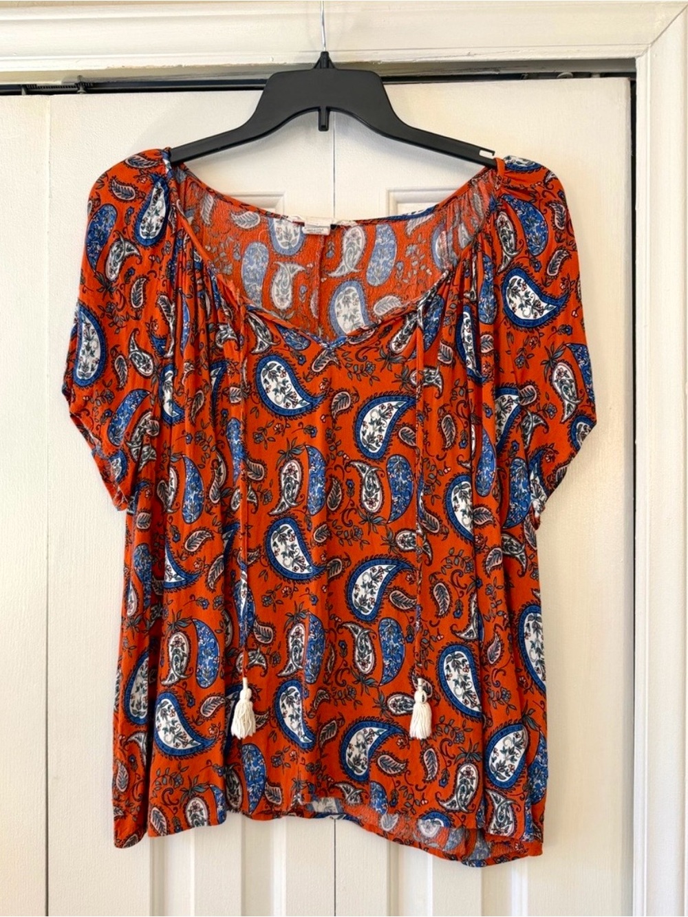 Boho Paisley Tie-Front Blouse in Orange